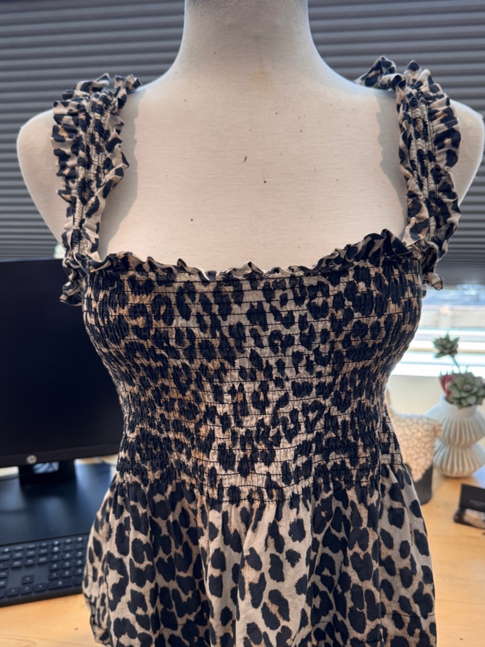 GANNI Leopard Print Peplum Top Size 42 10-12 Women EUC Smock Tank